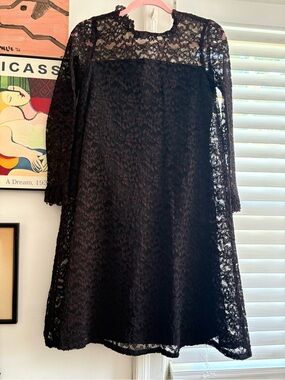 Vintage 1960s Black Lace Shift Dress